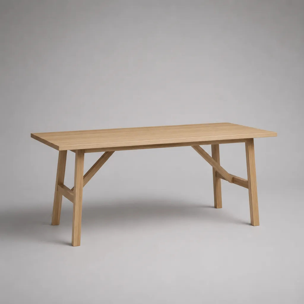 Tavolo da pranzo rettangolare in legno massiccio di evea, legno naturale, 140 × 80 × 75 cm