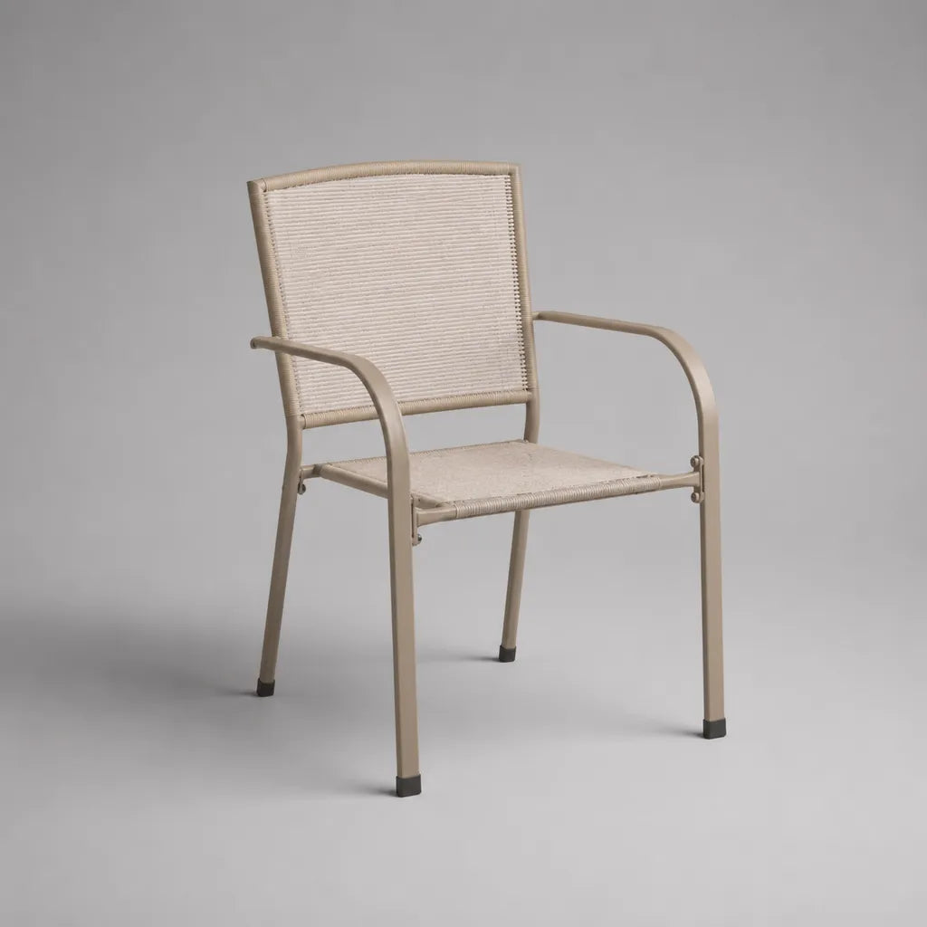 Sedia da giardino con braccioli in acciaio e corda beige, 56 × 60 × 89 cm