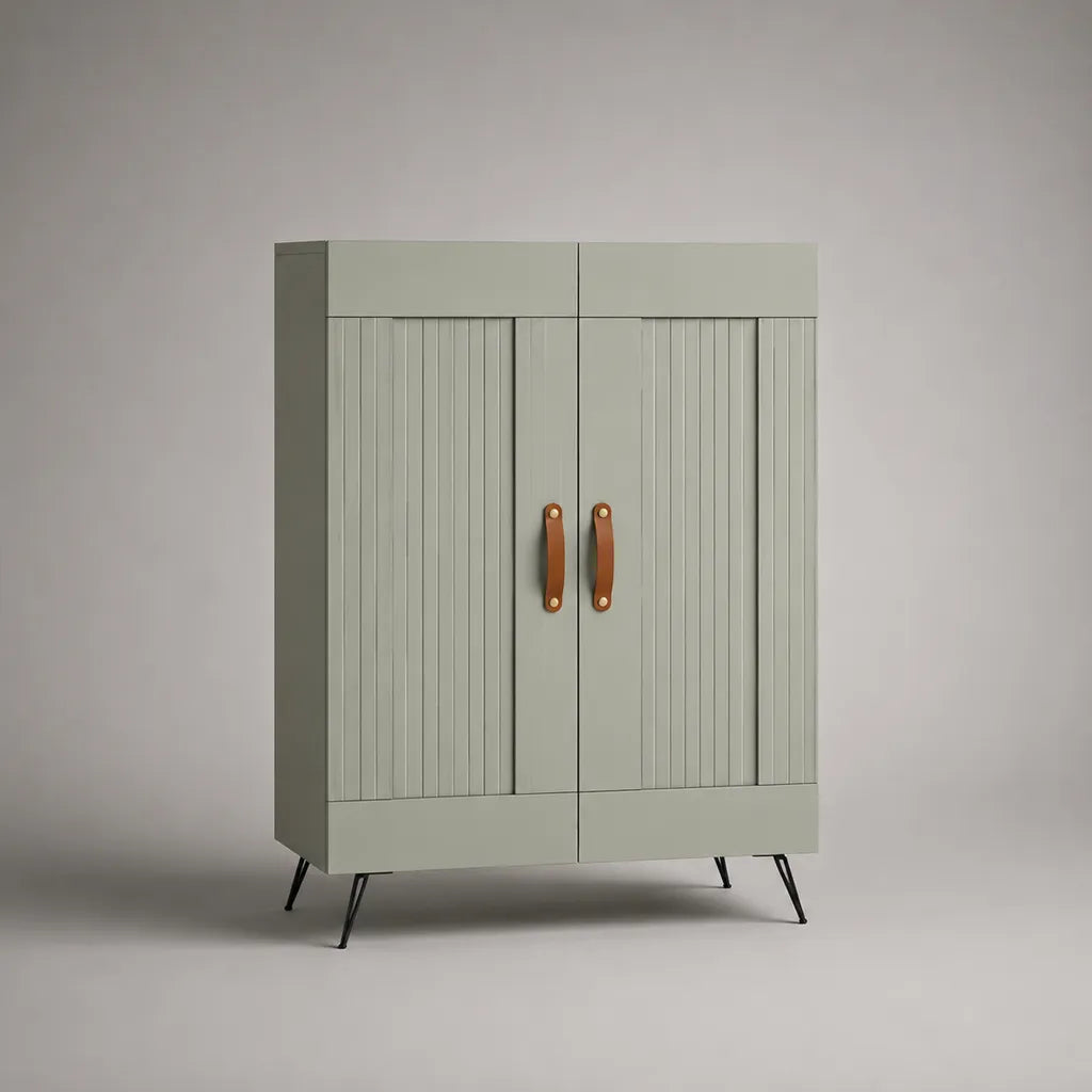 Set di 2 pezzi – MDF a due porte e piano di stoccaggio in acciaio, verde salvia, 100 × 40 × 120 cm