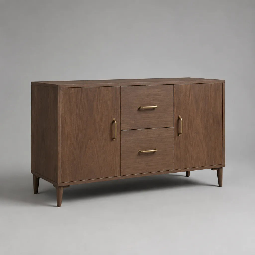 MDF Scheda di stoccaggio con noce, 2 porte e 2 cassetti, Noce Marrone, 140 × 40 × 80 cm