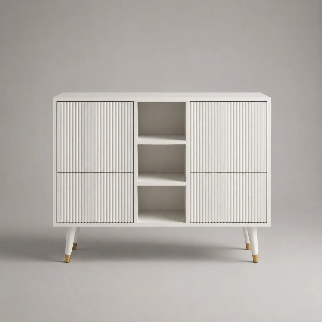 Armadio MDF bianco e dorato, 4 porte e 3 nicchie, 120 × 40 × 90 cm