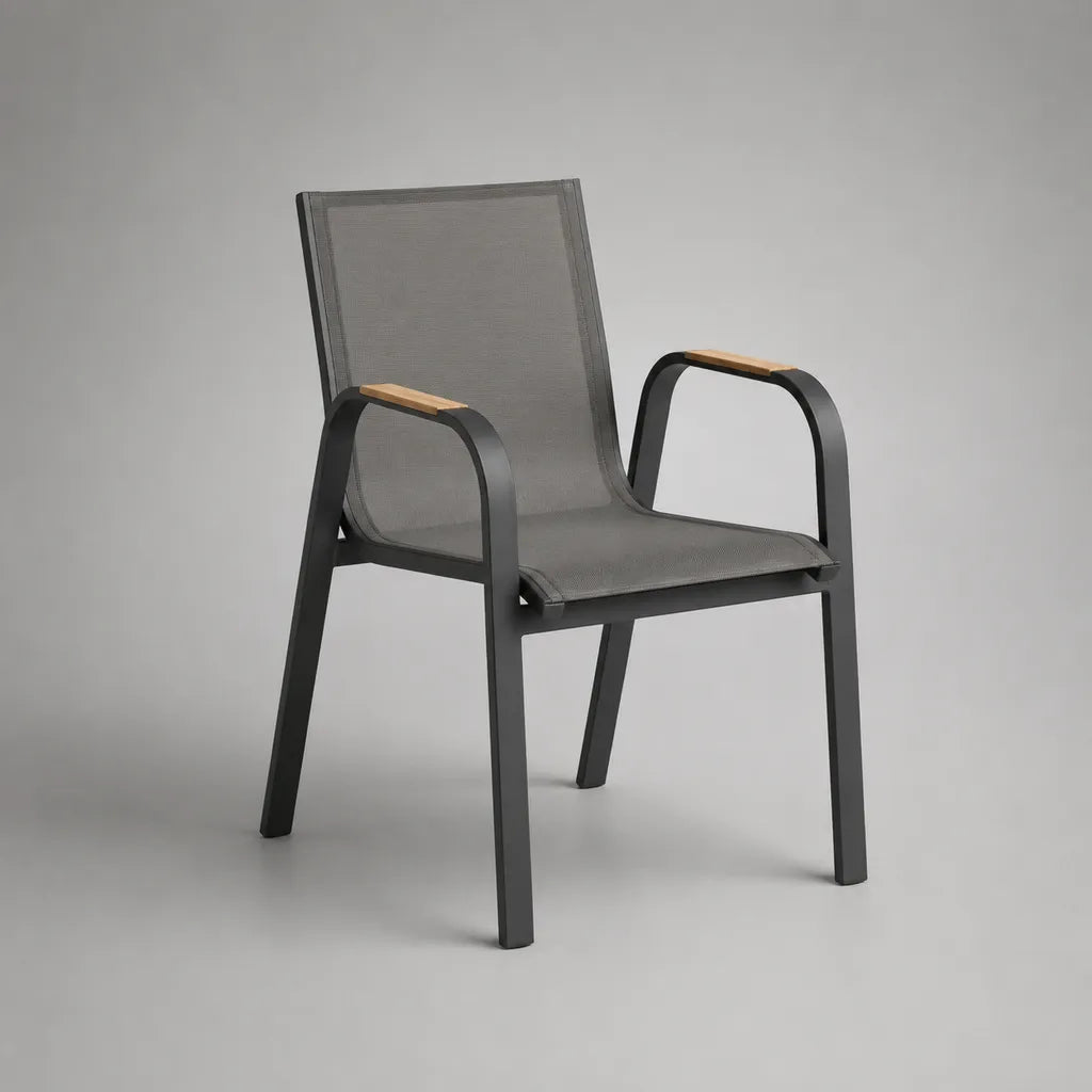 Sedia da giardino impilabile in acciaio termolaccato e antracite grigia a maglia di poliestere, 56 × 66 × 89 cm